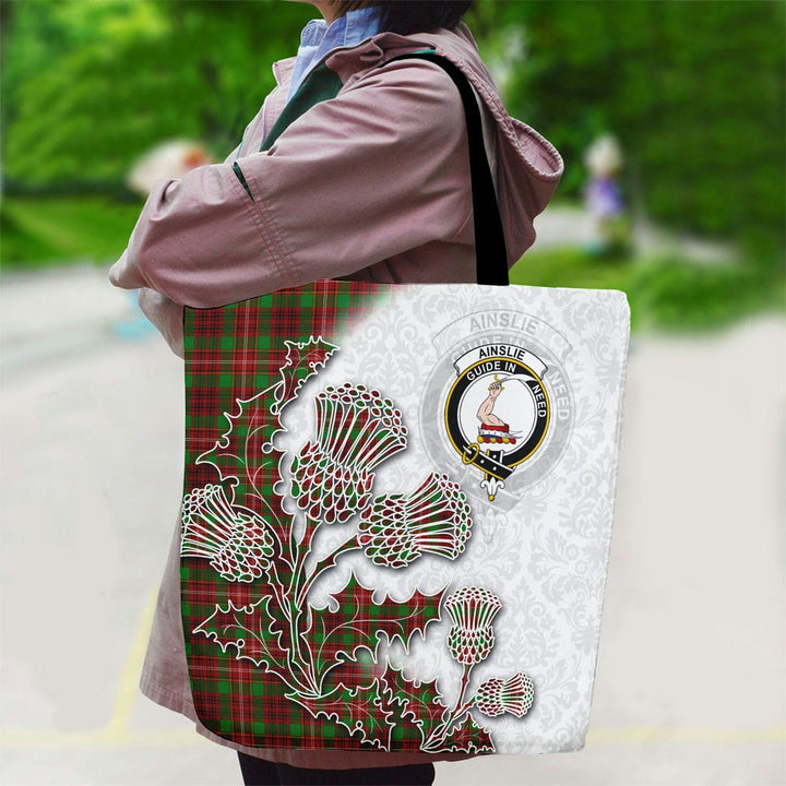 Scottish Ainslie Clan Tartan Canvas Bag With Shoulder Straps - Thistle Flowers Style Tartan Plaid 2