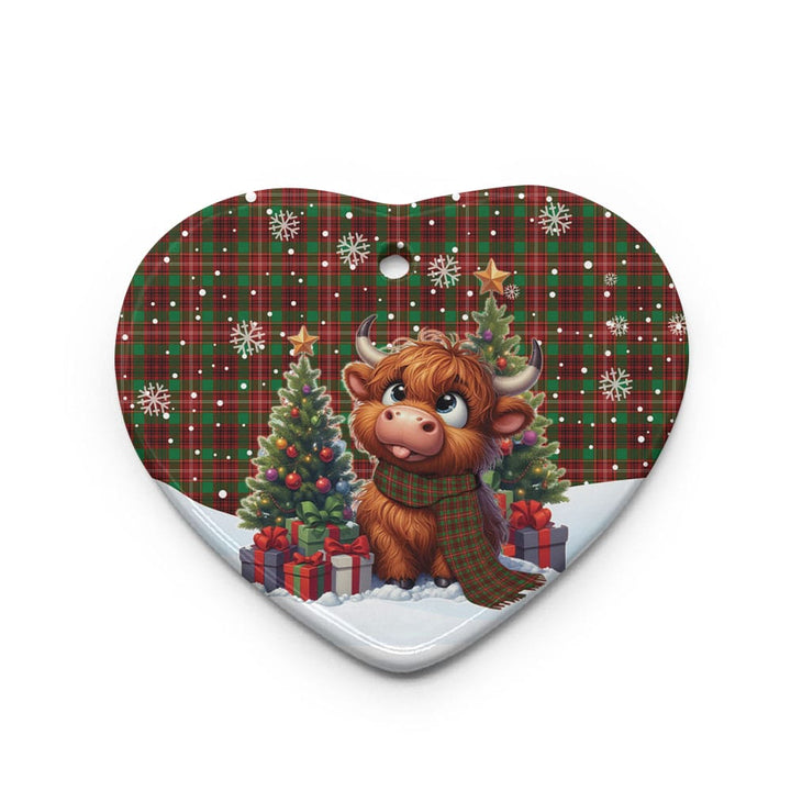 Scottish Ainslie Clan Tartan Ceramic Ornament Cute Highland Cow Christmas Heart Style Tartan Plaid