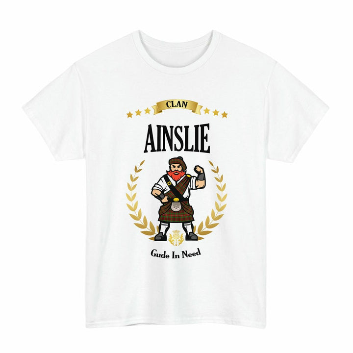 Scottish Ainslie Clan Tartan T-Shirt - Motto Scotsman Tartan Plaid White Color