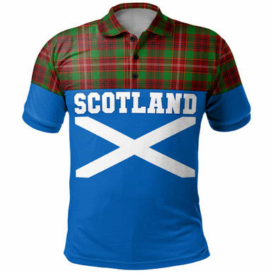Scottish Ainslie Clan Tartan Polo Shirt - Lion Rampant of Scotland With Flag Front Side Tartan Plaid