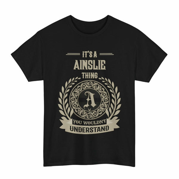 Scottish Ainslie Clan Tartan T-Shirt - Vintage Family Name Tartan Plaid Black Color