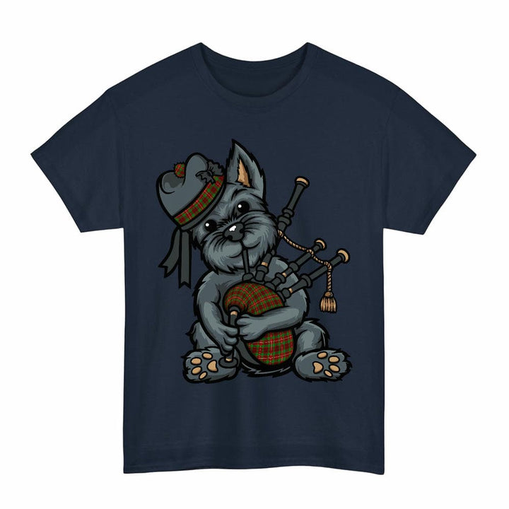 Scottish Ainslie Clan Tartan Terrier Bagpipes T-Shirt Tartan Plaid Navy Color