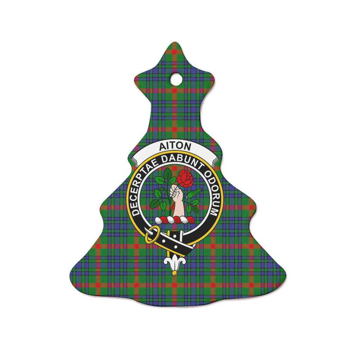 Scottish Aiton Clan Crest Tartan Ceramic Ornament Tree Shape Tartan Plaid