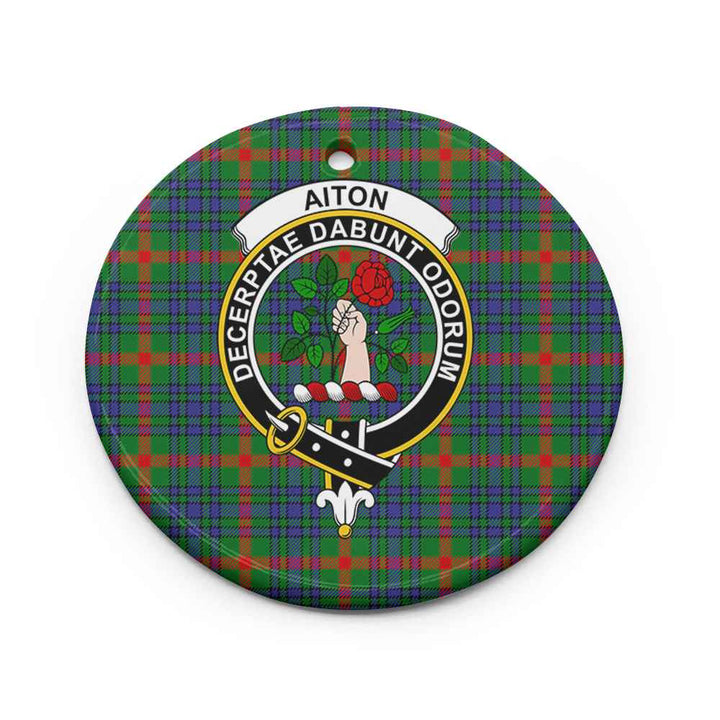 Scottish Aiton Clan Crest Tartan Ceramic Ornament Circle Shape Tartan Plaid