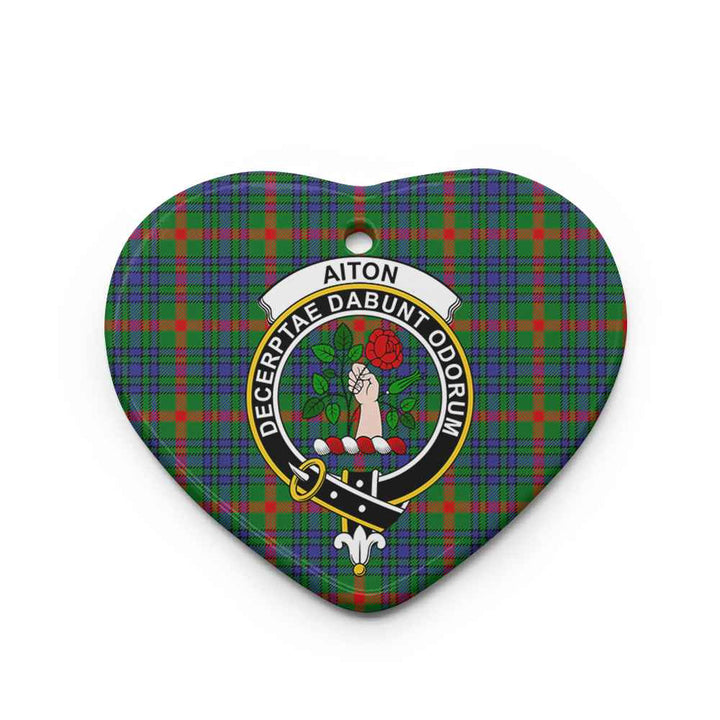 Scottish Aiton Clan Crest Tartan Ceramic Ornament Heart Shape Tartan Plaid