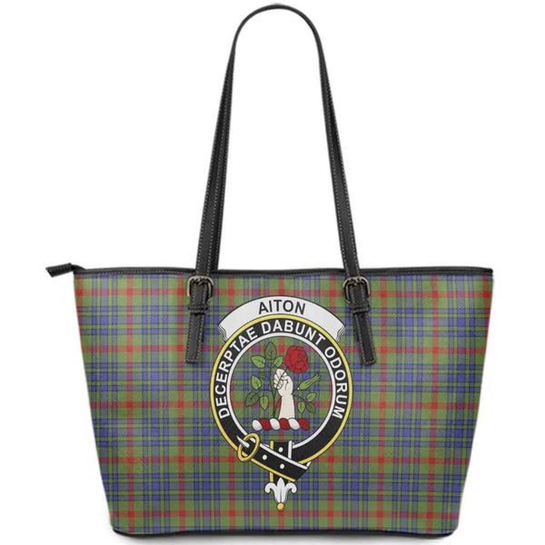 Scottish Aiton Clan Crest Tartan Leather Tote Tartan Plaid