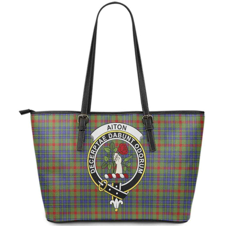 Scottish Aiton Clan Crest Tartan Leather Tote Tartan Plaid