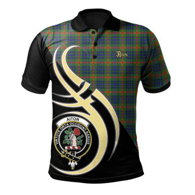 Scottish Aiton Clan Crest Tartan Polo Shirt Believe in Me Front Side Tartan Plaid
