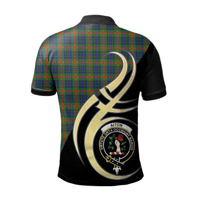 Scottish Aiton Clan Crest Tartan Polo Shirt Believe in Me Back Side Tartan Plaid
