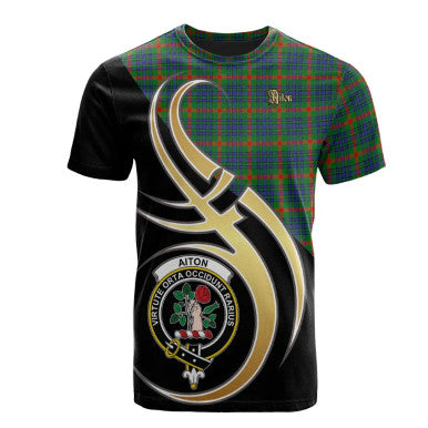 Scottish Aiton Clan Crest Tartan T-Shirt Believe in Me Front Side Tartan Plaid