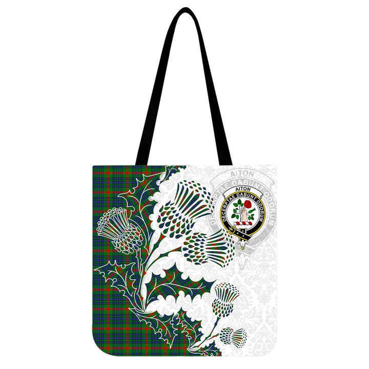 Scottish Aiton Clan Crest Tartan Tote Bag - Thistle Flowers Style Tartan Plaid 1