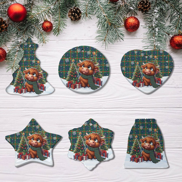 Scottish Aiton Clan Tartan Ceramic Ornament Cute Highland Cow Christmas All Style Tartan Plaid