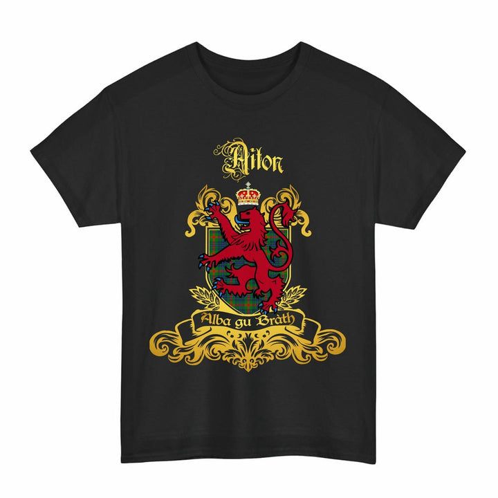 Scottish Aiton Clan Tartan Lion Rampant of Scotland T-Shirt Tartan Plaid Black Color