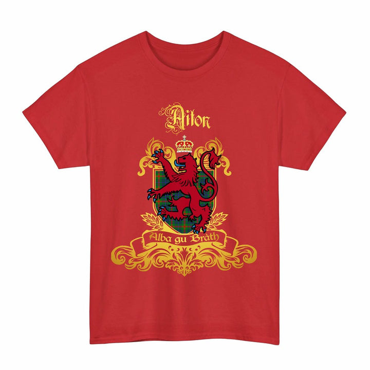 Scottish Aiton Clan Tartan Lion Rampant of Scotland T-Shirt Tartan Plaid Red Color