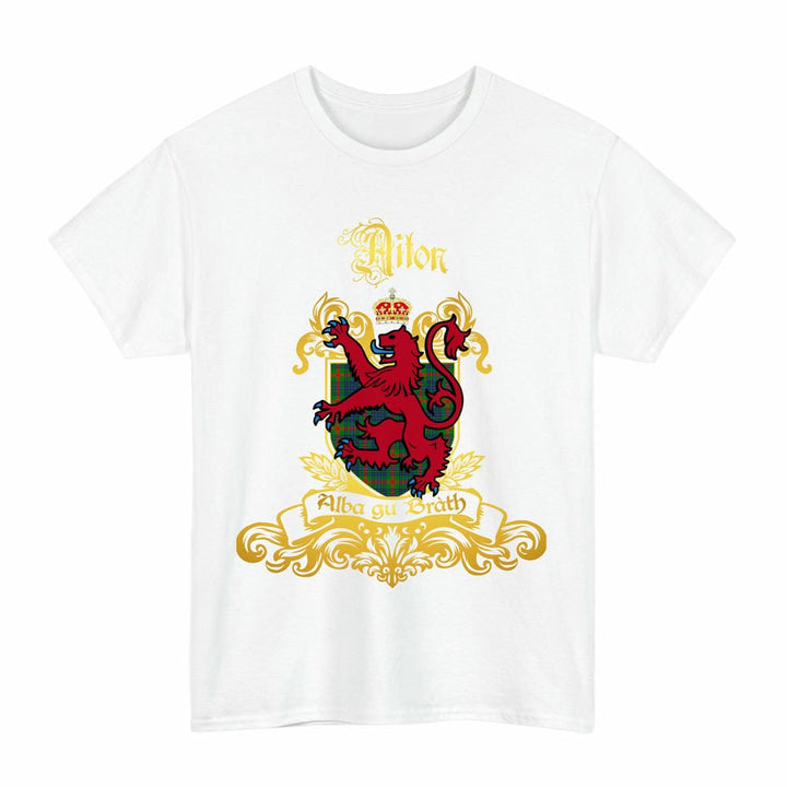 Scottish Aiton Clan Tartan Lion Rampant of Scotland T-Shirt Tartan Plaid White Color