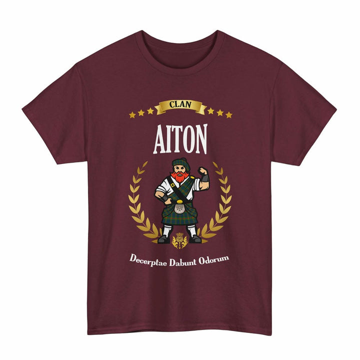 Scottish Aiton Clan Tartan T-Shirt - Motto Scotsman Tartan Plaid Maroon Color