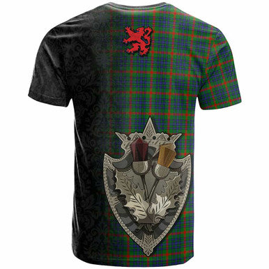 Scottish Aiton Clan Tartan T-Shirt - Half Thistle Flowers Celtic Design Back Side Tartan Plaid