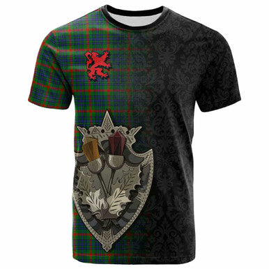 Scottish Aiton Clan Tartan T-Shirt - Half Thistle Flowers Celtic Design Front Side Tartan Plaid
