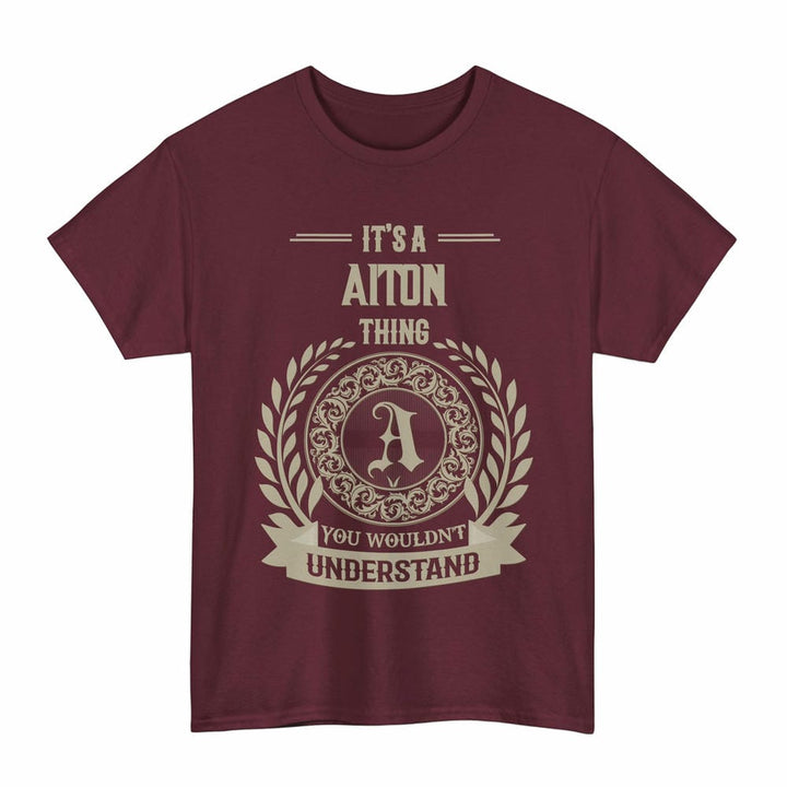 Scottish Aiton Clan Tartan T-Shirt - Vintage Family Name Tartan Plaid Maroon Color