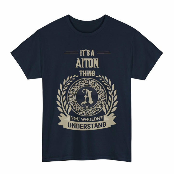 Scottish Aiton Clan Tartan T-Shirt - Vintage Family Name Tartan Plaid Navy Color
