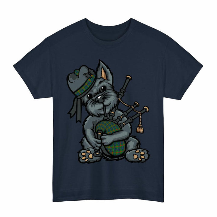 Scottish Aiton Clan Tartan Terrier Bagpipes T-Shirt Tartan Plaid Navy Color