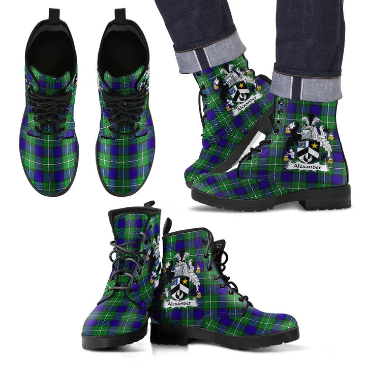 Scottish Alexander Clan Crest Tartan Leather Boots