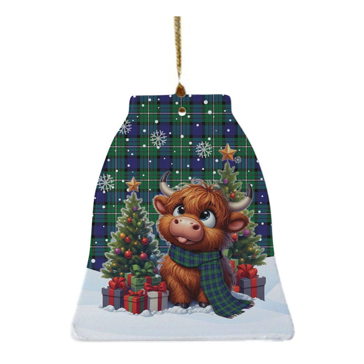 Scottish Alexander Clan Tartan Ceramic Ornament Cute Highland Cow Christmas Bell Style Tartan Plaid