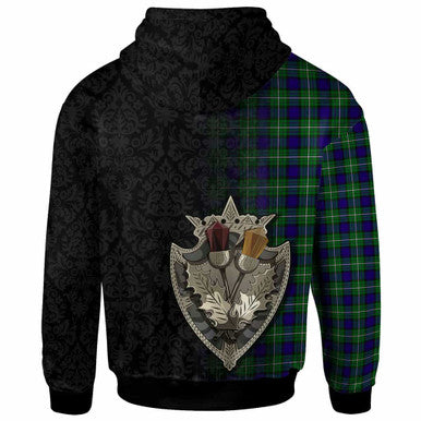 Scottish Alexander Clan Tartan Hoodie - Half Thistle Flowers Celtic Design Back Side Tartan Plaid