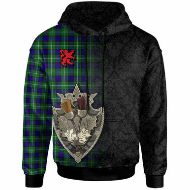 Scottish Alexander Clan Tartan Hoodie - Half Thistle Flowers Celtic Design Front Side Tartan Plaid