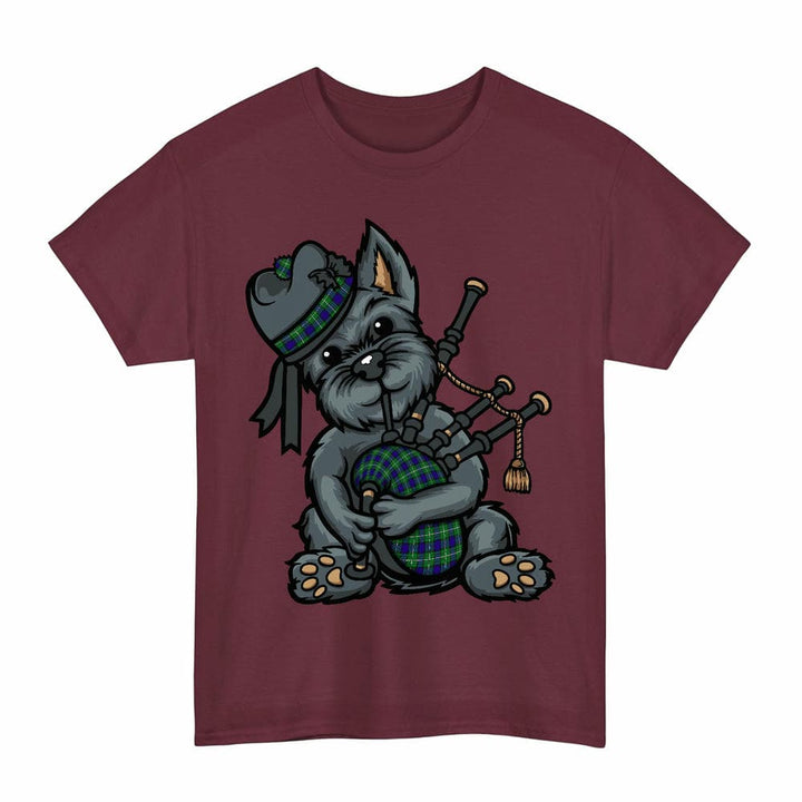 Scottish Alexander Clan Tartan Terrier Bagpipes T-Shirt Tartan Plaid Maroon Color