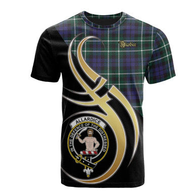 Scottish Allardice Clan Crest Tartan T-Shirt Believe in Me Front Side Tartan Plaid