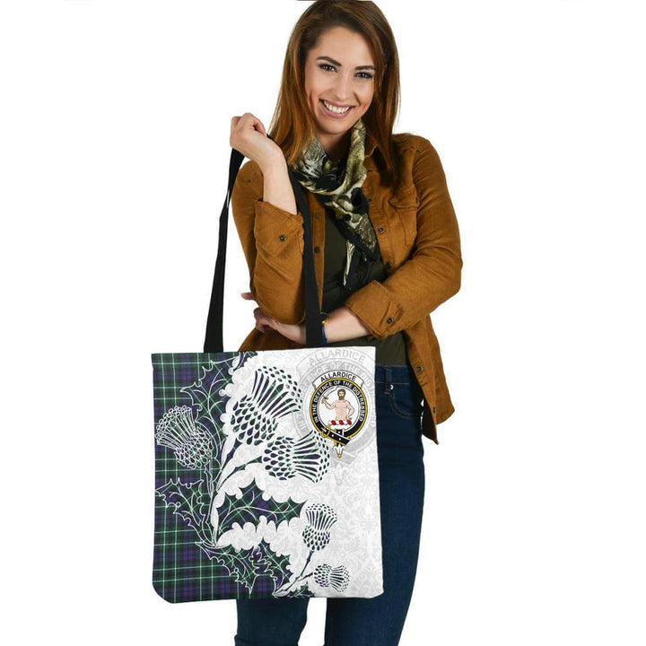 Scottish Allardice Clan Crest Tartan Tote Bag - Thistle Flowers Style Tartan Plaid 2