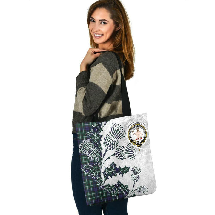 Scottish Allardice Clan Crest Tartan Tote Bag - Thistle Flowers Style Tartan Plaid 3