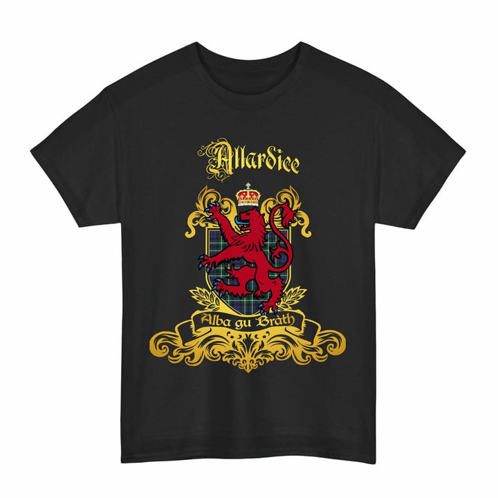 Scottish Allardice Clan Tartan Lion Rampant of Scotland T-Shirt Tartan Plaid Black Color