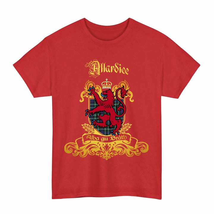 Scottish Allardice Clan Tartan Lion Rampant of Scotland T-Shirt Tartan Plaid Red Color