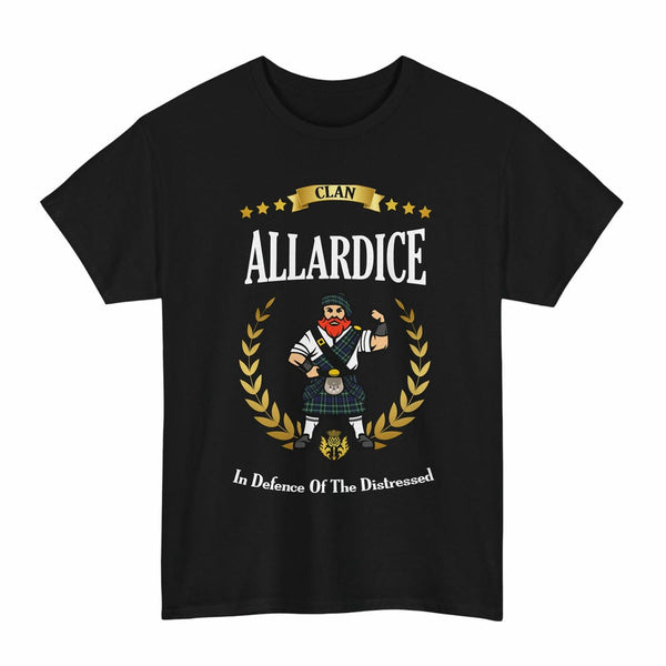 Scottish Allardice Clan Tartan T-Shirt - Motto Scotsman Tartan Plaid Black Color