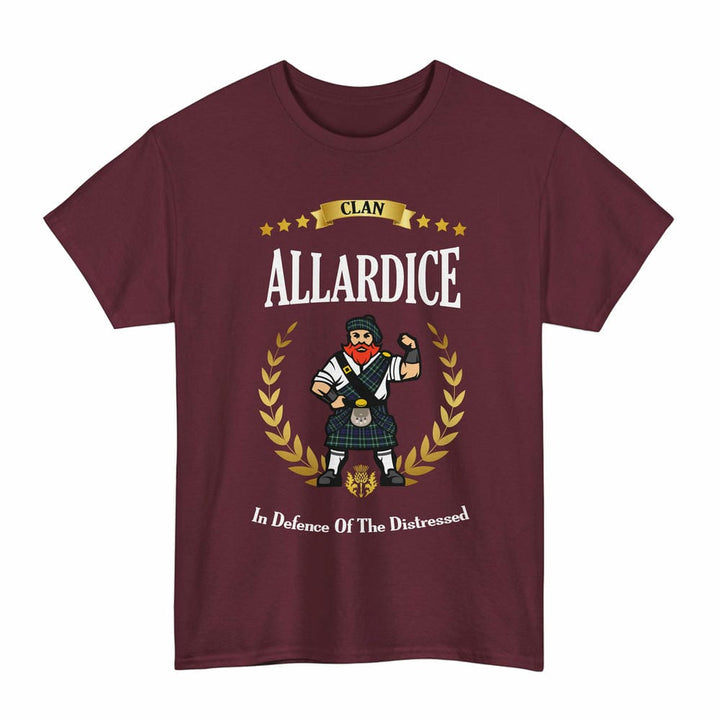 Scottish Allardice Clan Tartan T-Shirt - Motto Scotsman Tartan Plaid Maroon Color