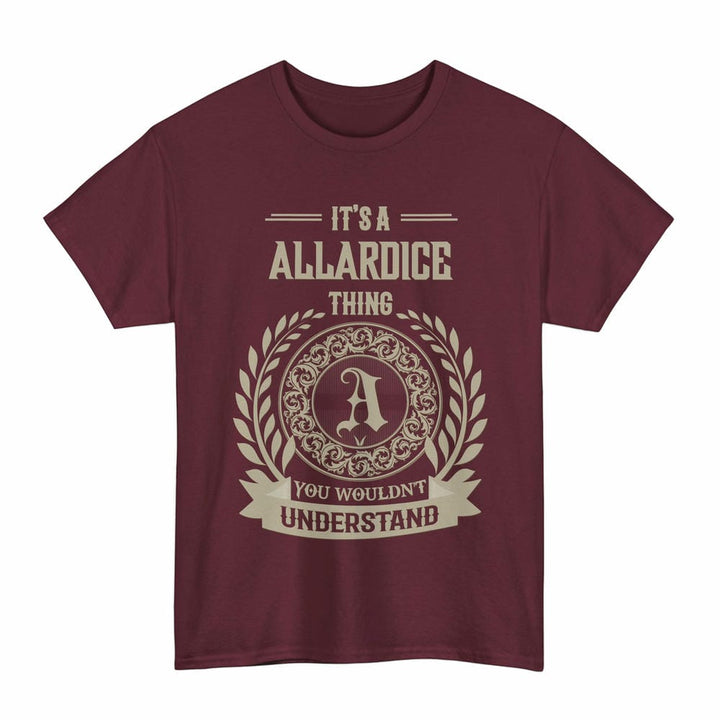 Scottish Allardice Clan Tartan T-Shirt - Vintage Family Name Tartan Plaid Maroon Color