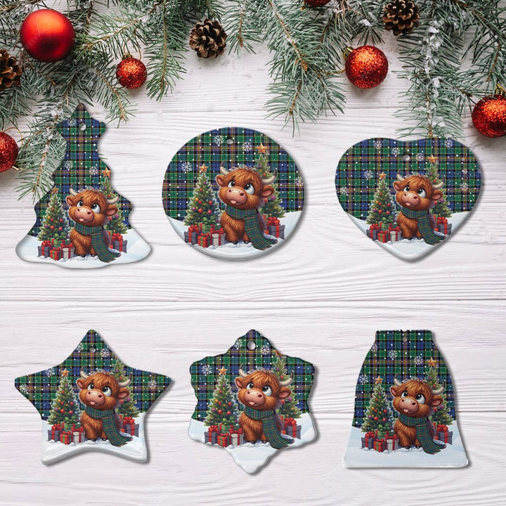 Scottish Allison Clan Tartan Ceramic Ornament Cute Highland Cow Christmas All Style Tartan Plaid