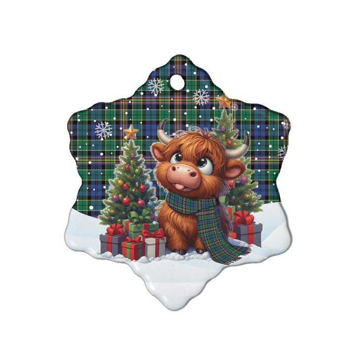 Scottish Allison Clan Tartan Ceramic Ornament Cute Highland Cow Christmas Snow Flake Style Tartan Plaid