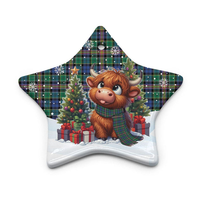 Scottish Allison Clan Tartan Ceramic Ornament Cute Highland Cow Christmas Star Style Tartan Plaid