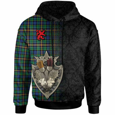 Scottish Allison Clan Tartan Hoodie - Half Thistle Flowers Celtic Design Front Side Tartan Plaid