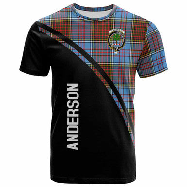 Scottish Anderson Clan Crest Tartan Curve T-Shirt Front Side Tartan Plaid