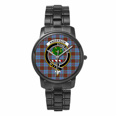 Scottish Anderson Clan Crest Tartan Folding Clasp Steel Quartz Watches Tartan Plaid Black 1