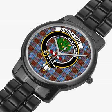 Scottish Anderson Clan Crest Tartan Folding Clasp Steel Quartz Watches Tartan Plaid Black 2