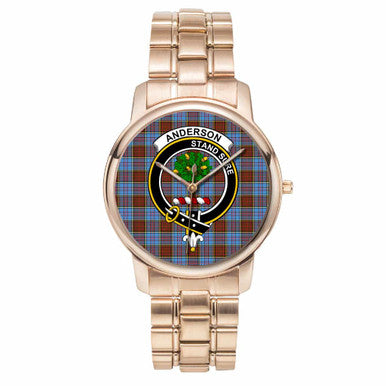 Scottish Anderson Clan Crest Tartan Folding Clasp Steel Quartz Watches Tartan Plaid Rose Gold 1