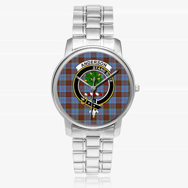 Scottish Anderson Clan Crest Tartan Folding Clasp Steel Quartz Watches Tartan Plaid Silver 1