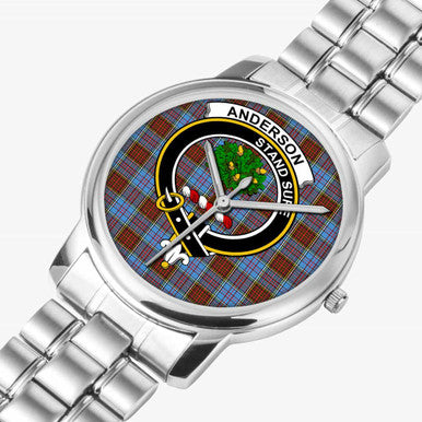 Scottish Anderson Clan Crest Tartan Folding Clasp Steel Quartz Watches Tartan Plaid Silver 2