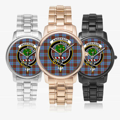 Scottish Anderson Clan Crest Tartan Folding Clasp Steel Quartz Watches Tartan Plaid All