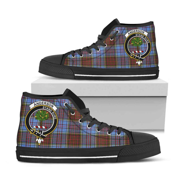 Scottish Anderson Clan Crest Tartan High Top Shoes Black Sole Tartan Plaid